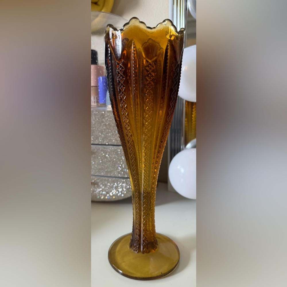 Vintage Tiara Indiana Glass Light Amber Bud Vase 10 Inch